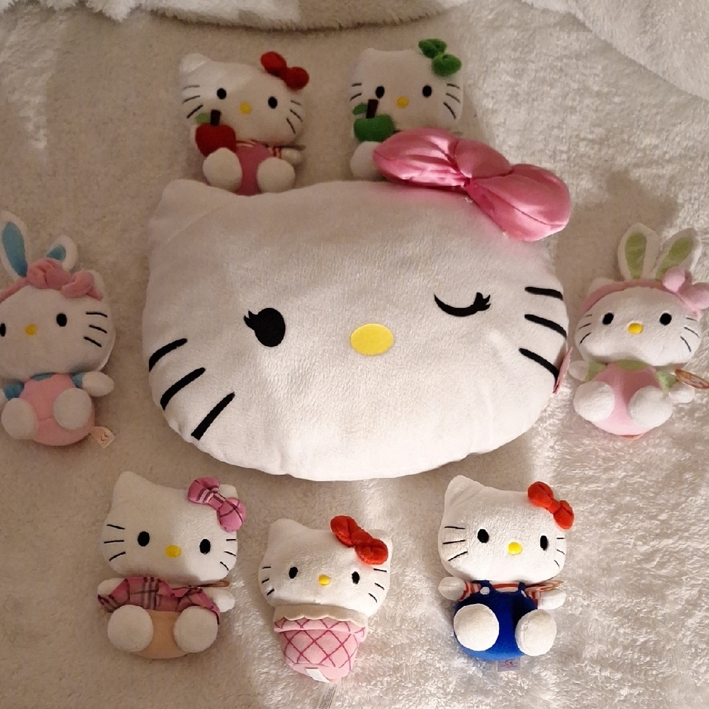 Hello Kitty Plush Toy Set - Pink, Green, Blue